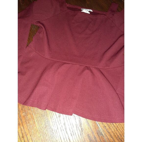 New XXL Burgandy Meaneor Long Sleeve Cold Shoulder Blouse Top Ruffle Bot… - Picture 3 of 4